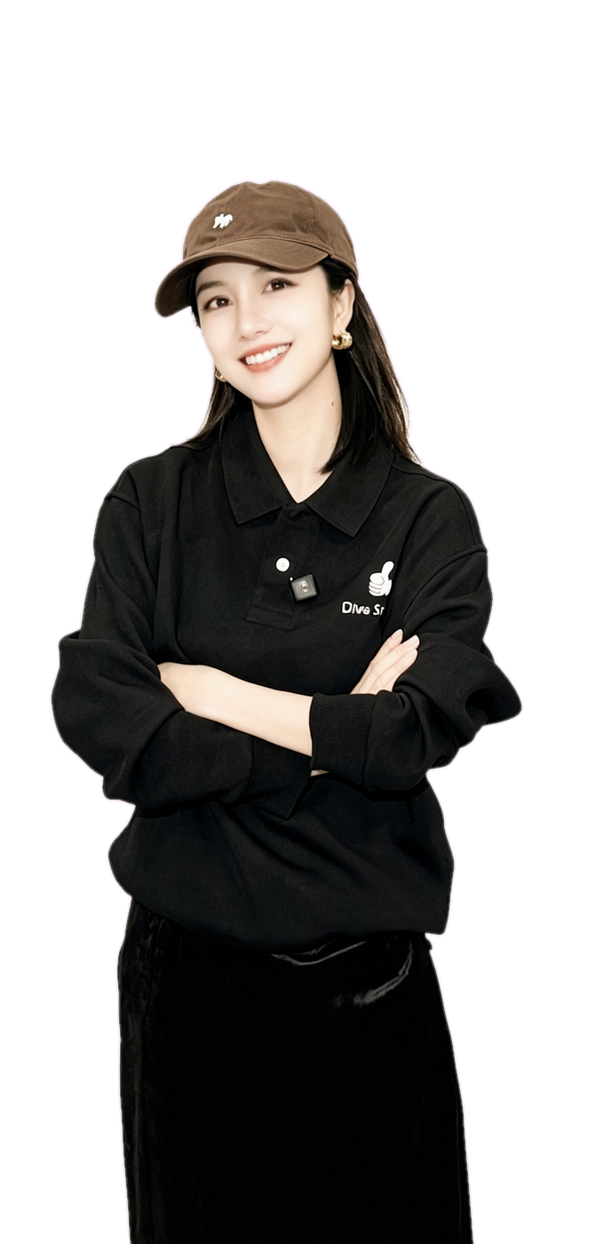 Diva Qiu, founder of Diva Studio, in Diva Studio workwear.
