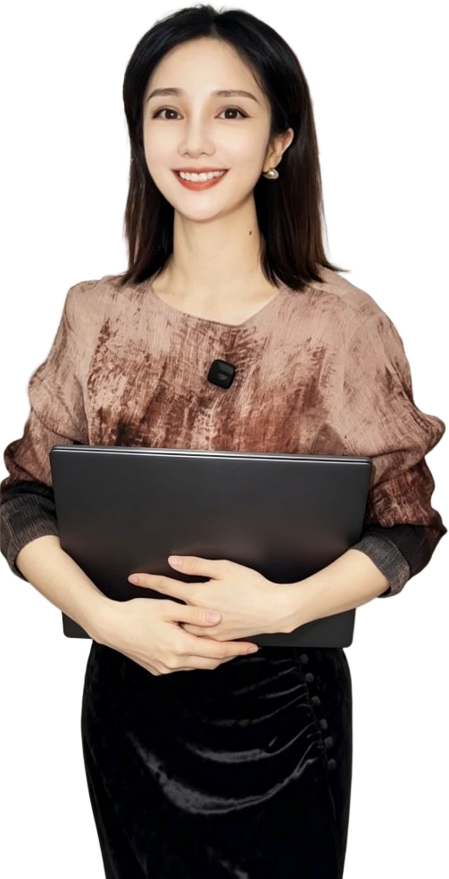 Diva Qiu, founder of Diva Studio, holding a laptop at the Shanghai office.